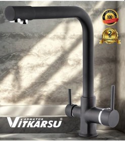 Resim Oval Lüks 3 Yollu Arıtma Çıkışlı Mix Aç-kapa Mutfak Evye Bataryası Siyah 