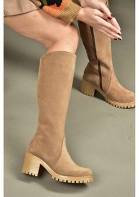 Resim Fox Shoes R654047702 Taba/kahverengi Hakiki Deri Süet Kalın Topuklu Kadın Çizme Kahverengi - Taba 