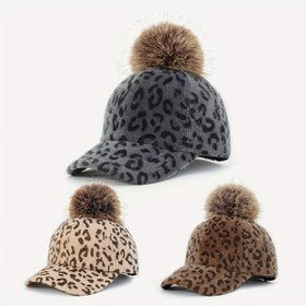 Resim Erkek ve Kadın Modası Leopar Desenli Sahte Kürk Beyzbol Şapkası, Sonbahar ve Kış Günlük Giyim, Açık Hava Aktiviteleri, İş Gidişi vb. için Uygun, Rüzgar Geçirmez ve Sıcak, Hediye Olarak Mükemmel, Pil Gerektirmez 