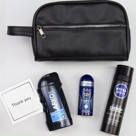 Resim Erkek Roll-on Deodorant & Siyah Suni Deri Erkek El Çantası & Arko Men Tıraş Kolonyası & Nivea Men Tıraş Köpüğü Hediye Seti 