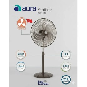 Resim Aura New 75W Çelik Kanatlı Ayaklı Vantilatör 3 Kademeli Sessiz Çalışma ve Güçlü Üfleme 