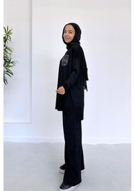 Resim Kahijab Taşlı Cep Merserize Takım - Siyah 