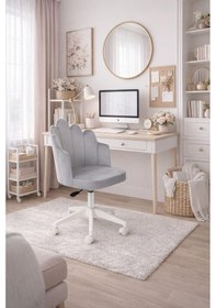 Resim Işıltı Beyaz Ayaklı Çalışma Sandalyesi Gri 