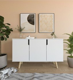 Resim Verona 120 Cm Konsol, Kahve Köşesi, Tv Ünitesi, Çok Amaçlı Ahşap Ayaklı Konsol Beyaz 