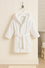 Resim CottonVerse Bebek & Çocuk Kapşonlu Bornoz - %100 Pamuk, Unisex Beyaz - Beyaz / 3-4 Yaş 
