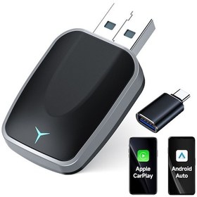 Resim Yaozixa Kablosuz Carplay & Android Auto Adaptörü - Bluetooth/wlan Bağlantı, Ses Kontrol, İos 10+ Ve Android 11+ Uyumlu, Usb Tak Ve Kullan Gümüş Gri 