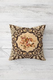 Resim Pelangi Etnik Gül Desen Vintage Çift Tarafı Baskılı Gizli Fermuarlı Yastık Kılıfı Kırlent Yastık Kılıfı, krem-kahve 45 x 45, 2469162545451 