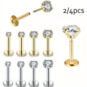 Resim 2/4 adet İpliksiz Push-in Sentetik Zirkonya Labret Stud Dudak Piercingi Kulak Kıkırdağı Helix Tragus Küpe Vücut Piercing Takısı 