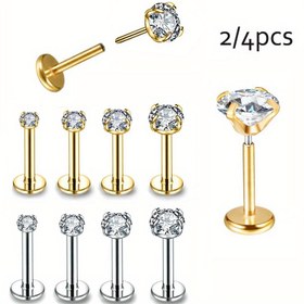 Resim 2/4 adet İpliksiz Push-in Sentetik Zirkonya Labret Stud Dudak Piercingi Kulak Kıkırdağı Helix Tragus Küpe Vücut Piercing Takısı 