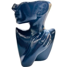 Resim Bitki Tasarımı Soyut Yan Kadın Vazo Saksı Okyanus Mavi 