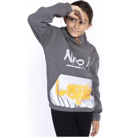Resim Toontoy Kız Çocuk Bol Yaka Reklektörlü Kanguru Cepli Sweatshirt Antrasit Melanj 