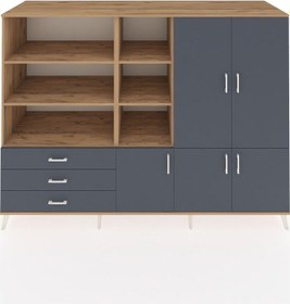 Resim Kronos Dolap 11 Raflı 3 Çekmeceli 5 Kapaklı 220x59x163 Çam-antras Çam-antrasit 