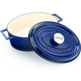 Resim Lava Döküm Oval Tencere. Edition Serisi Ölçü 25x31cm. Mavi Kırmızı 