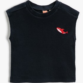 Resim Erkek Bebek Kolsuz Bisiklet Yaka Tişört Aslan İşlemeli Pamuklu 