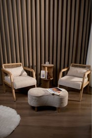 Resim Aberteka Merda Relax Çay Seti Koltuk Takımı İki Berjer + Sandıklı Puf (Bench) + Yan Sehpa (Kitaplık) 