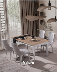 Resim Respi Yemek Odası Takımı Yemek Masası + 4 Adet Sandalye Kırık Beyaz 