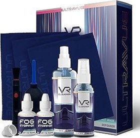 Resim UltraVue VR Temizleme Kiti ve Buğu Önleyici Tedavi - VR Temizleyici Jel Spreyleri, Mikrofiber Bezler, Sis Damlası Önleyici İşlemler, Hassas Nozullu Fırça ve Hava Mesanesi içerir 