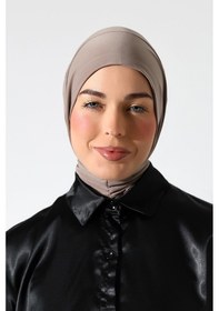 Resim Kadın Çıtçıtlı Bağlamalı Tesettür Hazır Pratik Şal Vizon 