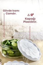 Resim 6 Adet Beyaz Plastik Kapaklı Kahvaltılık Cam Kase- Kahvaltılık Saklama Kabı 415 cc 