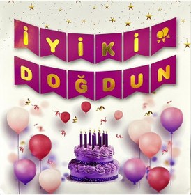 Resim İyi Ki Doğdun Gold Yaldızlı Mor Banner 