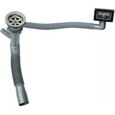 Resim Lüks Çift Çıkışlı Yandan Taşmalı Körüklü Lavabo Sifonu| Esnek Evye Gider Hortumu | Mutfak & Banyo Uyumlu 