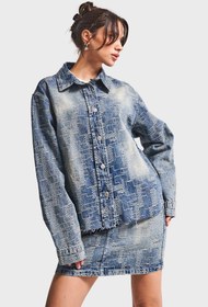 Resim Kadın Kot Rengi 4w5-32 Oversize Özel Kumaş Bol Kesim Tasarım Denim Ceket - Kot Rengi / S/M 