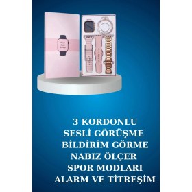 Resim Pazarcan Kablolu Bluetooth Kulaklık ve Kadınlara Özel Bileklik Hediyeli Yeni Nesil Akıllı Saat 3 Kordonlu 