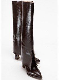 Resim Aja Kahverengi Kadın Kalın Topuklu Çizme Olabilen Bot Kahve 