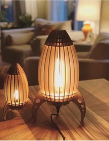 Resim HÜMA Çocuk Genç Odası Için Doğal Ahşap Mdf 3d Lazer Kesim Roket Abajur - Masa Lambası 