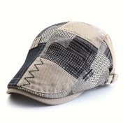 Resim Erkek Vintage Patchwork Gazeteci Şapkası: Ayarlanabilir 56-60cm (22-23.6 inç) - Pamuk, Şık, Dokuma 