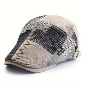 Resim Erkek Vintage Patchwork Gazeteci Şapkası: Ayarlanabilir 56-60cm (22-23.6 inç) - Pamuk, Şık, Dokuma 