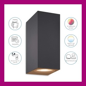 Resim Wiz Akıllı Duvar Lambası Up&Down 2xGU10 LED 16M Renk Seçeneği ile Siyah 