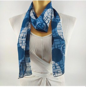 Resim Paredora Geometrik Desenli Mavi Lacivert Uzun Fular Çok Renkli 