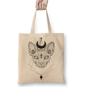 Resim Toyaso Eski Mısır Antik Cats Kedi Beyaz Bez Çanta Uzun Saplı Alışveriş Çantası Plaj Çantası Beyaz 