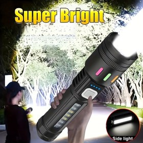 Resim ANYICE Ultra-Parlak 5 Modlu LED Feneri, Yan Işıkla Yakınlaştırılabilir USB Şarj Edilebilir Çalışma Lambası, 100 Lümen, 1W LED, Siyah, Ev Güvenliği için, Açık Hava Kampı, Yürüyüş, Tırmanış ve Balıkçılık için, Fener Şarj Edilebilir 
