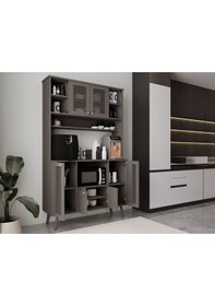 Resim Kahve Köşesi 120 Cm %100 Mdf Panjur Kapak Çok Amaçlı Dolap Gri 