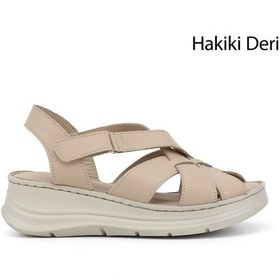 Resim Gönderi(R) Gönderi R Kadın Bej Cırt Bantlı Dolgu Topuk Hakiki Deri Sandalet Dyza65145873 