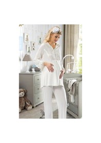 Resim Ekru Hamile Lohusa Pijama Takımı - 1604 