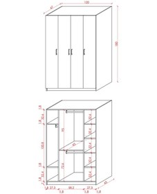 Resim %100 Mdflam 4 Kapaklı Gardrop 120cm G-08 Gri 
