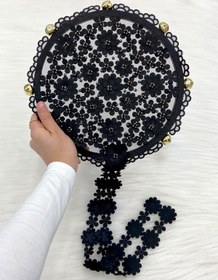 Resim ZEYMERADE Siyah Çiçekli Parlak Taşlı Gelin Tefi, Düğün Kına Söz Sünnet Bekarlığa Veda Bride Zilli 25cm, 1 Adet 
