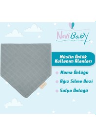 Resim Novibaby Müslin Bebek Fular Önlük - Petrol - Mama Önlüğü Salya Bezi Ağız Mendili Bandana 30x30cm Petrol Mavisi 