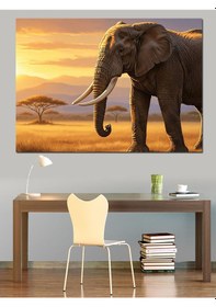 Resim Ahşap Tablo Savanada Yürüyen Dev Afrika Fili 