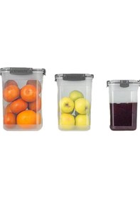 Resim Toptanfoni 3'lü Kare Sızdırmaz Kapaklı Erzak Saklama Kabı Seti 0,750ml - 1250 Lt - 2100 Lt Şeffaf 