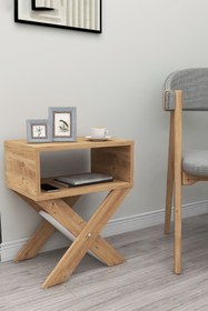 Resim Zuesse Dizayn Lepus X Ayaklı Komodin & Şifonyer Çekmecesiz Raflı Yatak Odası Başucu Düzenleyici Dergilik - Çam 