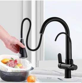 Resim Fleko Siyah Arıtmalı Spiralli 3 Yollu Mutfak Eviye Bataryası 