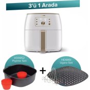 Resim Philips 3 Ü 1 Arada Avantajlı Set Xxl 7,3 Lt Inci Beyazı Airfryer, Pişirme Seti, Izgara Seti, Luciole Lambader 