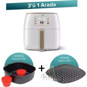 Resim Philips 3 Ü 1 Arada Avantajlı Set Xxl 7,3 Lt Inci Beyazı Airfryer, Pişirme Seti, Izgara Seti, Luciole Lambader 