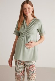 Resim Yumuşak dokulu hamile pijama takımı - Yeşil / XXL 