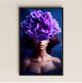 Resim Dev Mor Çiçekli Kadın Portresi Temalı Çarpıcı Sanatsal Pleksi Tablo 