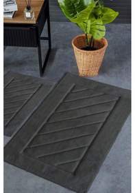 Resim Hcw Cross Antrasit %100 Pamuk Viskon 2 Parça Banyo Paspas Seti 40 60+60 100 Cm Antrasit 